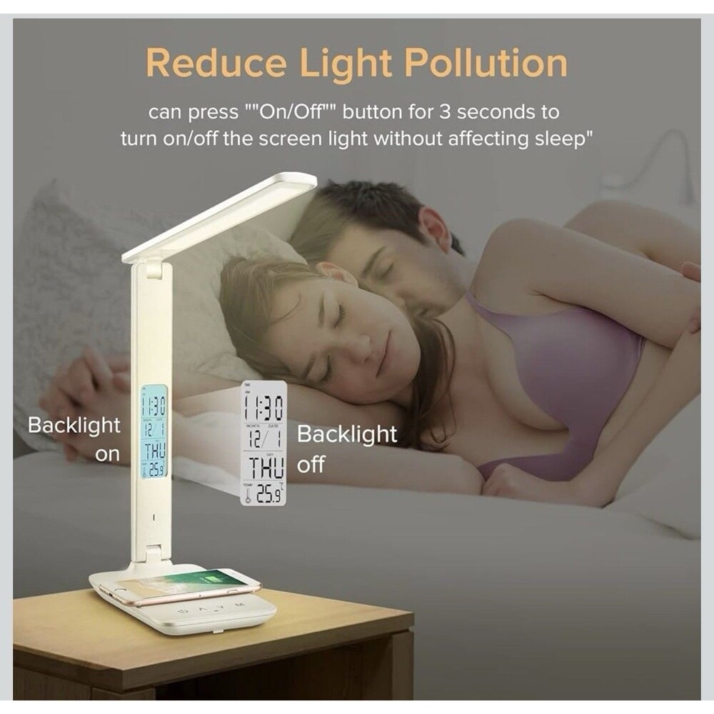 Table Lamp Desk Light USB Charging Clock, Date, Temperature Excellent Condition